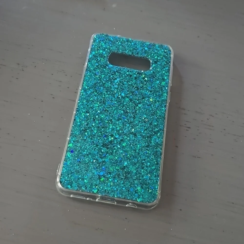 Samsung S10 Teal rubber Bling glitter case